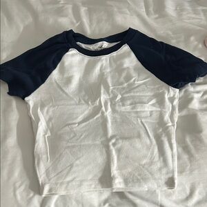 Hollister White and Navy Short Sleeve Tee